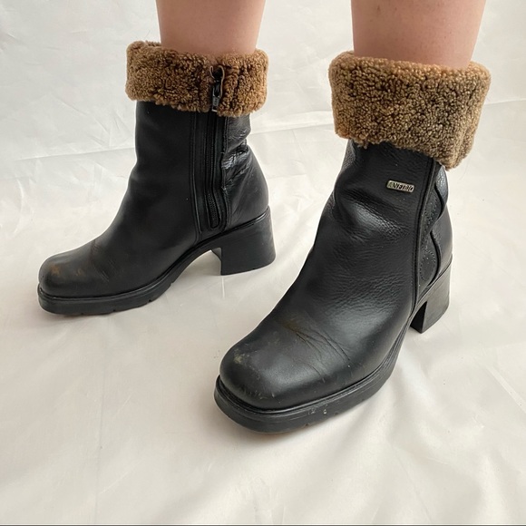 Anfibio size 7 heel leather boots - Italian made biker full grain pebble Sherpa - Picture 6 of 13